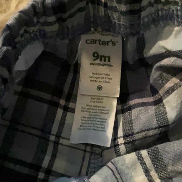 Carter’s short set. Blue plaid pull-up shorts and navy blue pullover shirt 9m. - Picture 7 of 9